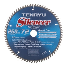 Tenryu SL-26072 Silencer-Series 260mm X 72T 30mm Arbor Blade for Kapex Miter Saw
